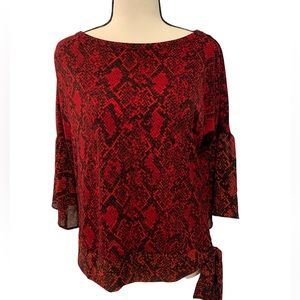 Michael Kors | red and black snake skin pattern side tie top
